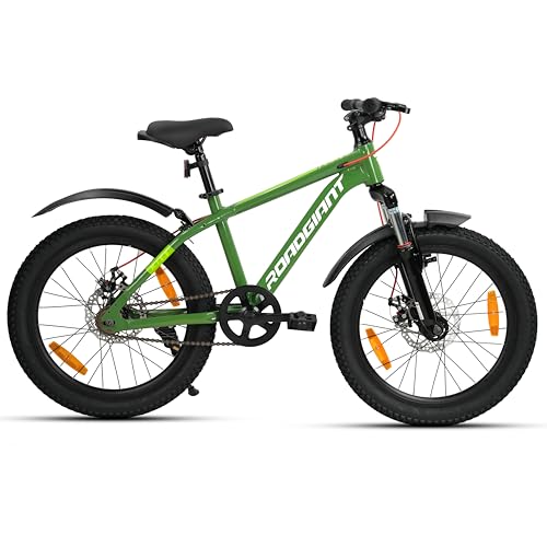 Image of ROADGIANT Kiev 20T Dual Disc Brake| Aluminum Frame Bicycle | Single Speed | Front Suspension | Unisex | Kids Cycle| (Army Green)