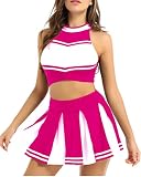 Zaldita Womens 2Pcs Cheerleading Costume Uniform Cosplay Outfits Crop Tops with Mini Pleated Skirts