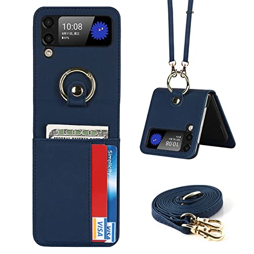 Housse en cuir PU de luxe pour Samsung Galaxy Z Flip 3 et 4 avec anneau de maintien