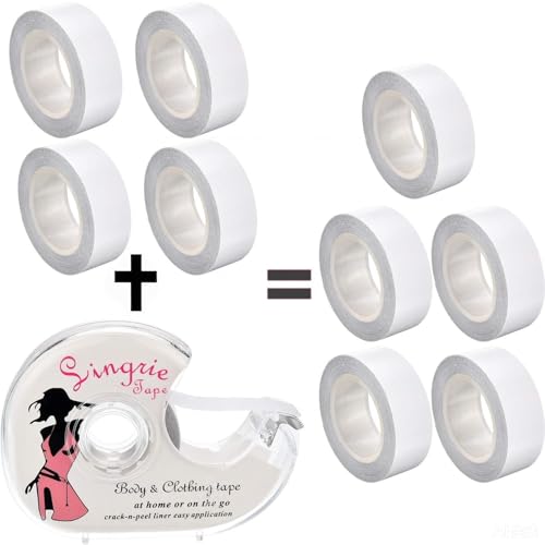 Blulu Double Sided Clothing Tape with Dispenser for Women Transparent Body Tape for Clothing Fabric Dress and Bra, 4 Rolls 82 Feet2