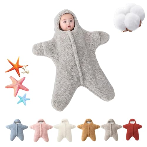 Image of OVFD Baby Starfish Onesie, Thick Fleece Wearable Starfish Baby Sleeping Bag, Baby Newborn Starfish Warm Sleeping Bag for Babies (Grey, 0-3 Month)