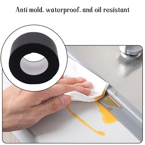 Image of 2Pcs Waterproof Caulk Tape Sealant Strip, 1.5 inch W x 10.5'L PVC Sealing Tapes for Kitchen Bathroom Bathtub Countertop Toilet Sink (Black)