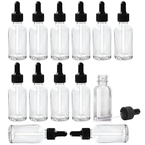 Paifeancodill Boston Round Glass Bottles, 13 Pcs Glass Dropper Bottles, 30 ml Glass Tincture Bottles, Refillable Essential Oil Bottles for Essential Oil, Perfumes, Aromatherapy, Chemistry Lab (Clear)
