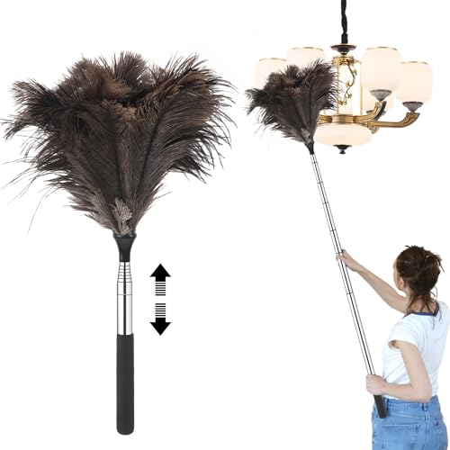Extendable Feather Duster 43-115cm Ostrich Feather Dusters Extendable Duster for Home Cleaning High Ceilings Doorways Lights Cupboards Car Office