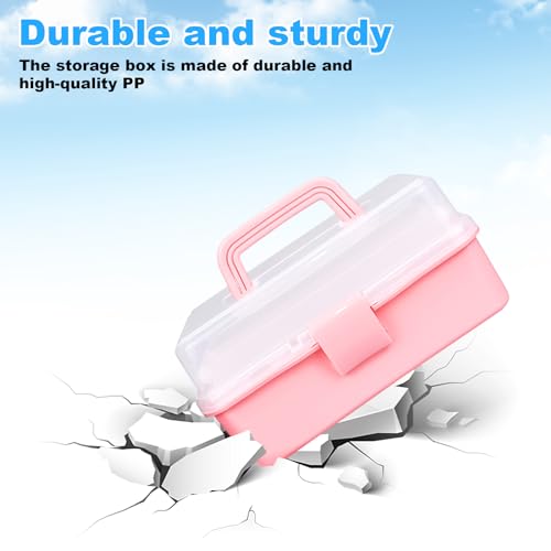 Image of Tackle Box Organizers and Storage,10inch Craft Organizers and Storage,Three-Layer Sewing Box With 2 Trays,Medicine Storage Box With Handle For Nail、Makeup、Diamond Painting、Building Blocks (PINK)