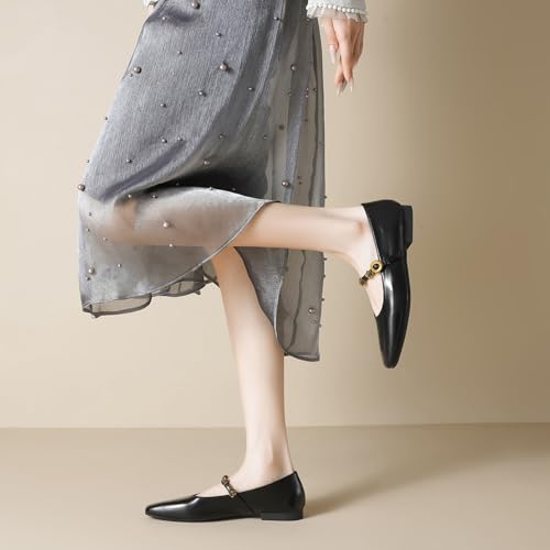 SWDZM Women's Mary Jane Flats Closed Square Toe Ballet Flat Dressy Comfortable Slip on Shoes3