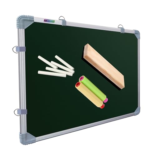 Image of Eduway 2x3 Ft. Kunj Non-Magnetic Double-Sided Chalk Board & White Board (Combo Pack) with 1 Wooden Duster, 2 Chalk Holders, 10 Non-Dust Chalk Sticks for Kids, School, Teaching, (89x59 Cms) - Green.