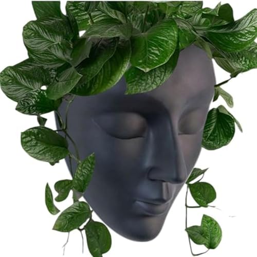 Image of Ceramic Lady Face Wall Hanging Planter | 17.5 x 13.5 cm Abstract Face Vase for Indoor Wall, Living Room, Balcony & Home Decor (Black)