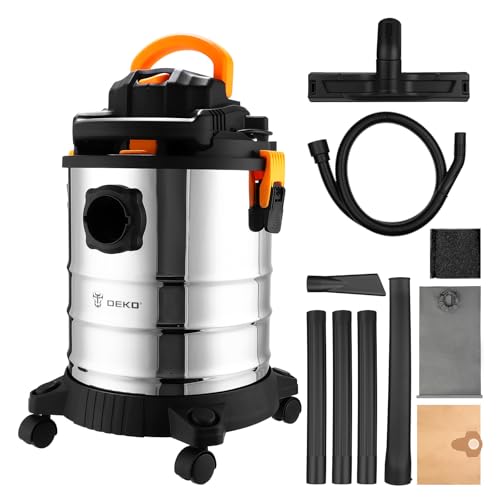 DEKO 1200W 25L 4-in-1 Wet and Dry Vacuum Cleaner with Blower Function, ≥17KPA Strong Suction, 10m Cable, Wheels & Handheld Leaf Blower for DIY, Car, Garage, Workshop