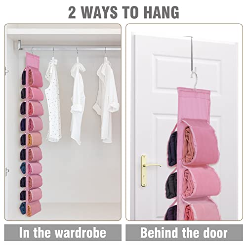 2 Pack Legging Storage Organizer, Hanging Closet Organizer System, Pink Clothes Closets Holder With 20 Roll Independent Compartments For Yoga T-Shirts Bras Socks Pants Tank Top Towel #TOP5