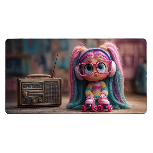 Large Gaming Mouse Mat 1000 x 500 x 3mm XL Extended Desk Mat Girl radio Mouse Pad Keyboard Mousepad Big Desk Pad Waterproof Surface with Non-Slip Base and Stitched Edge for Office/Gaming A-648