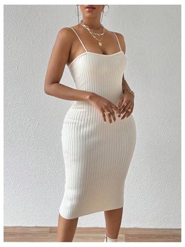 SHENHE Women's Summer Ribbed Bodycon Dress Spaghetti Strap Going Out Slip Midi Dresses2