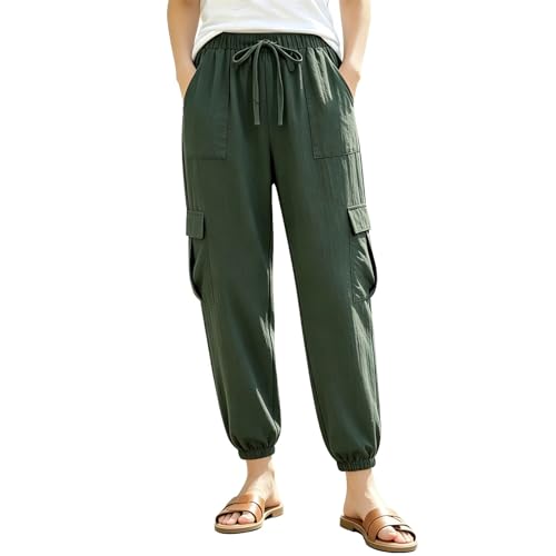 Pantalon cargo d'été pour femme avec poche élastique cordon style chino léger