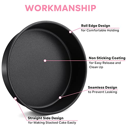 Herogo 6 X 3 Inch Cake Pans Round Set Of 3, Stainless Steel Black Nonstick Deep Baking Pan, Birthday Wedding Layer Cake Pan, Leakproof & Straight Side, Dishwasher Safe #TOP4
