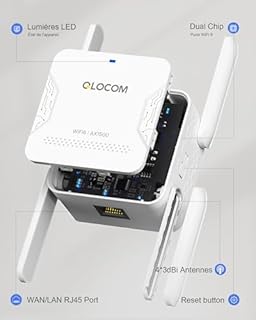 QLOCOM 2026 Nouveau WiFi 6 Répéteur WiFi Puissant, AX1500 Amplificateur de Signal WiFi Double Bande 5GHz/2.4GHz, 1 Port Ethernet, Compatible avec Toutes Les Box Internet (White)