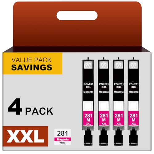 281 Magenta Ink Cartridges Replacement for Canon CLI 281 CLI-281 281XXL Magenta Work with Pixma TS6120 TS8120 TR7520 TR8520 TS9120 TS6220 TS8220 TS9520 TS9521C(CLI281 M, 4 Pack)