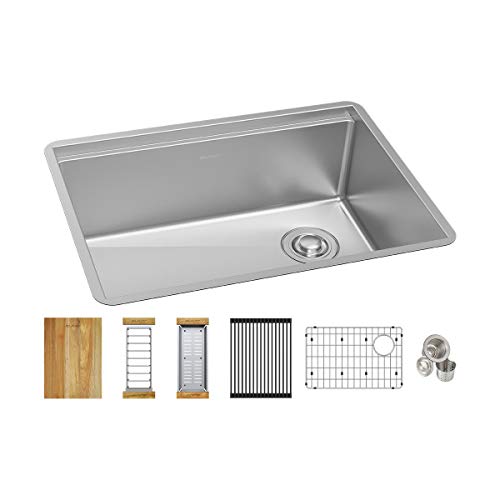 Image of Elkay Crosstown 18 Gauge Workstation Stainless Steel 25-1 /2 inch x 18-1 /2 inch x 9 inch Single Bowl Undermount Sink Kit