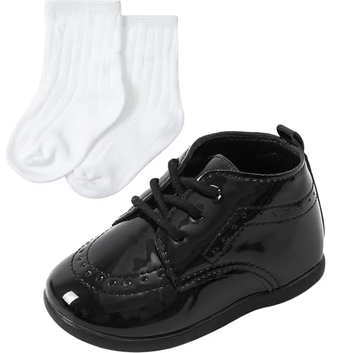 Image of AGJ Baby Boy Dress Shoes Infant Oxford Loafers Wedding PU Leather Rubber Shoes Toddler Girl Flats Walking Shoes Set 3-24 Months