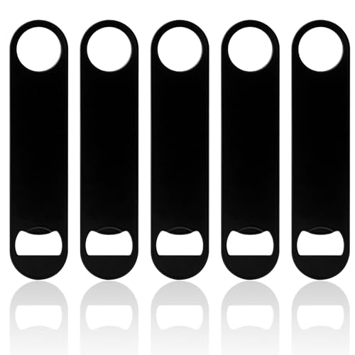 Famgee 7 inch Heavy Duty Stainless Steel Flat Bottle Opener Beer Bottle Opener for Kitchen Bar Restaurant 5 Pcs (Black)
