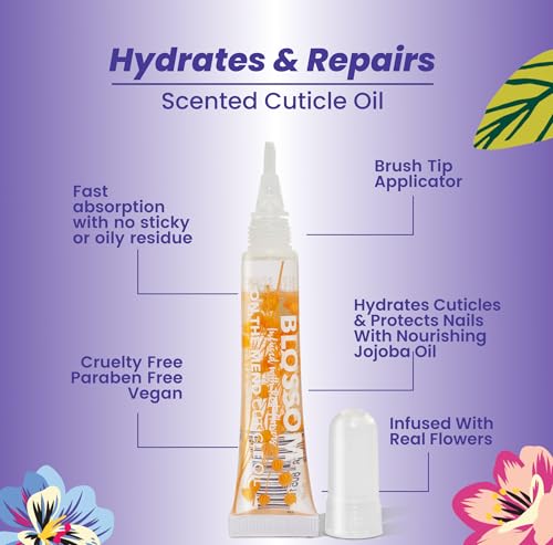 Blossom Cuticle Oil, On the Mend Scented Portable Cuticle Pen Tube for Travel with Brush Tip and Nourishing Jojoba Seed Oil, Infused with Real Flowers, 0.34oz, Honeysuckle