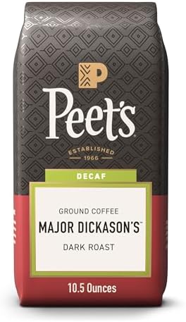Peet's Coffee Decaf Major Dickason's Blend, Dark Roast Ground Coffee, 10.5 Ounce Bag, Decaffeinated, Direct Trade Coffee