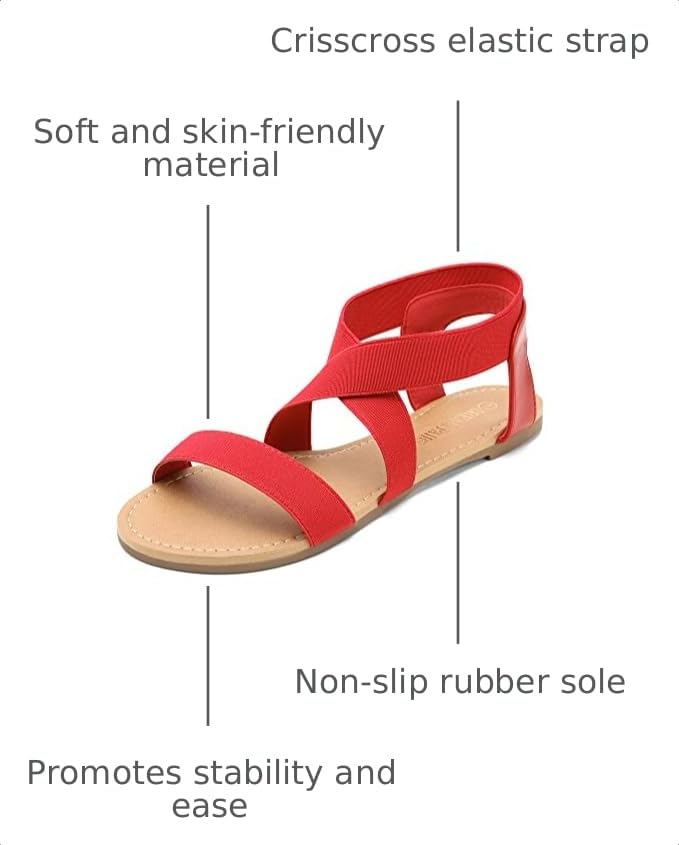 Image of DREAM PAIRS Women's Elastic Ankle Strap Flat Sandals Summer Dressy Shoes Cute Strappy Gladiator Sandals