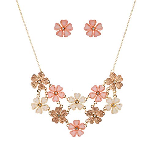 Lux Accessories Ivory Peach Glitter Flower Floral Statement Necklace Earring Set #TOP27