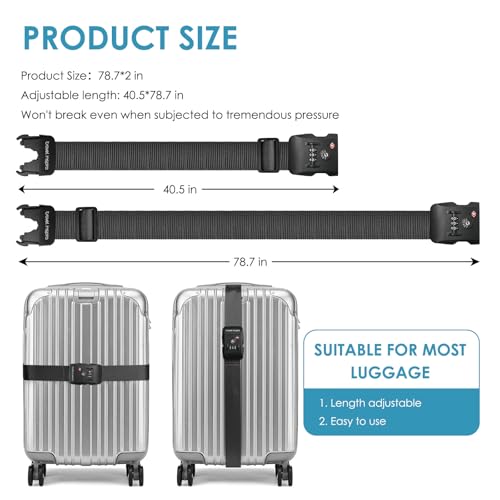 Travel Inspira Luggage Straps for Suitcases with TSA Lock, Protect Your Luggage Anti-Burst, High Visibility Color, Easy to Identify Luggage Adjustable Heavy Duty Belt for 20-32 Inch Suitcases