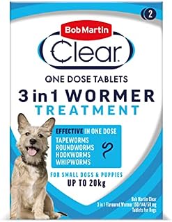 Bob Martin Clear | 3 in 1 Wormer Tablets for Small Dogs & Puppies (up to 20kg) | Clinically Proven Treatment (2 Tablets), 2 Count (Pack of 1)