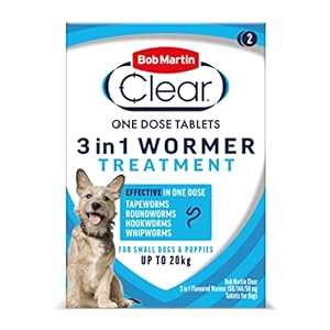 Bob Martin Clear | 3 in 1 Wormer Tablets for Small Dogs & Puppies (up to 20kg) | Clinically Proven Treatment (2 Tablets…