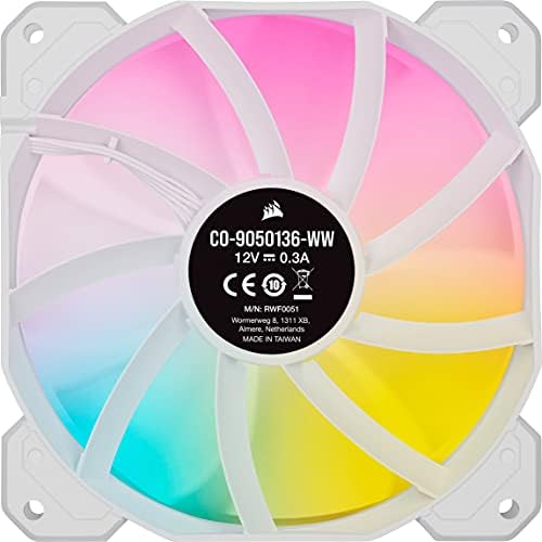 Corsair iCUE SP120 RGB ELITE Performance 120 mm PWM Single Fan (CORSAIR AirGuide Technology, Eight Addressable RGB LEDs, Low-Noise 18 dBA, PWM-Controlled, Up to 1,500 RPM and 47.7 CFM) White