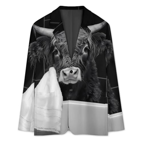 Highland Cow Bath Towel Men's Slim Suit Long-Sleeve Prom Tuxedo Classic Two Button Business Jacket3