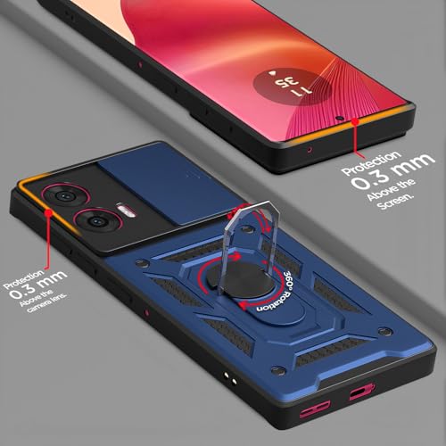 Image of Outlouders Back Cover for Motorola Moto Edge 50 Fusion 5G | D10 Tough Armor 360 Protection Case with Sliding Camera Shield & Ring Holder Stand Bumper Case (Blue)