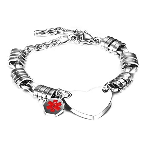JF.JEWELRY Medical Alert ID Bracelets for Women | Personalized Medical Alert Bracelet for Men with Stainless Steel Gold & Silver Band Hrart Charm Tag - Free Engraving Cover