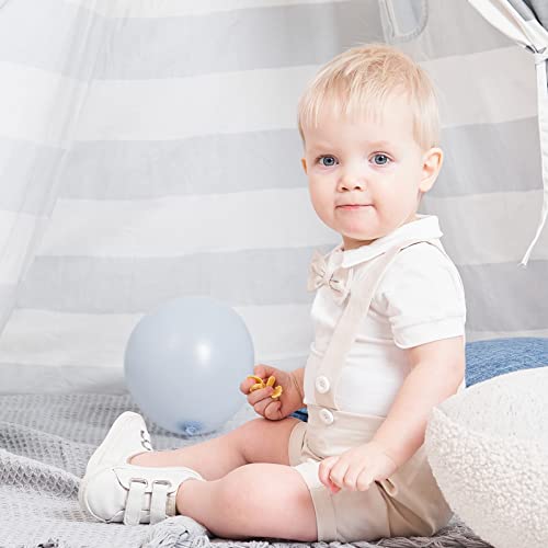 Gajaous Baby Jungen Gentleman Anzüge, Kinder Kurzarm Bowtie Shirt Strampler + Hosenträger Shorts Overalls Festliche Taufe Hochzeit Gentleman Shorts Set 0-24M, A-Beige, 6-12 Monate(Tag 80)