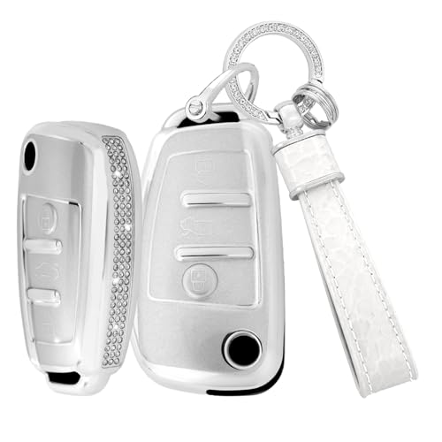 Coque de clé Audi pailletée blanche le cadeau idéal pour femme