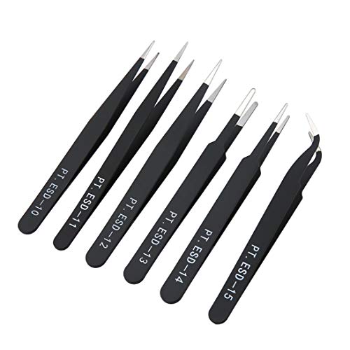 6 unids/set tamaño portátil resiste la corrosión pinzas antiestáticas para la reparación de herramientas de mantenimiento electrónico negro ToGames-ES