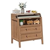 UbabyNest Baby Changing Table with Foldable Tabletop, Baby Dresser with 2 Wide Drawers & Open Storage Space, Modern Diaper Changing Station, Perfect for Nursery, Natural Wood (Pad Not Included)
