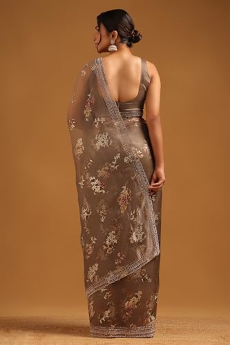 Image of Soch Womens Organza Floral Saree With Stone Work