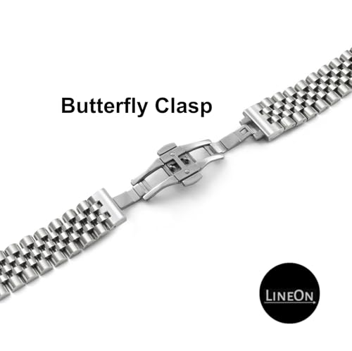 Image of Stainless Steel Jubilee Watch Metal Strap Chain Replacement Bracelet with Butterfly Push Button Clasp, Adjustable Links, Premium Finish, Permanent Polish For Premium Watches ( Adjustable Tools and Pins Include )
