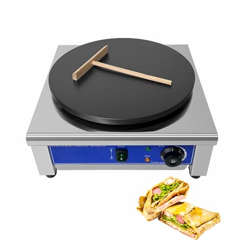 YUEWO Electric Crepe Maker 15.75inch Commercial Crepe Machine 3000W Flat Plate Crepe Griddle Pancake Making Machine with Temp Control Stainless Steel Body Nonstick
