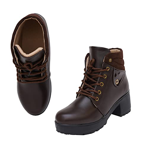 Image of XE Looks 100% Vegan Leather Women's Ankle Boots | Stylish & Trendy Lace-Up Design with Heel | Durable Leather Upper & Cozy Lining | Trendy & Stylish Boots For Girls & Women