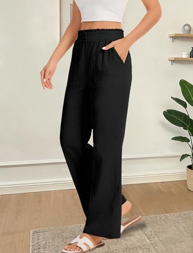 LUXEBOLD Women's High Waisted Summer Trousers Comfortable Lightweight Elastic Straight Leg Pants Dressy Slacks Work to Weekend Black L — view 3