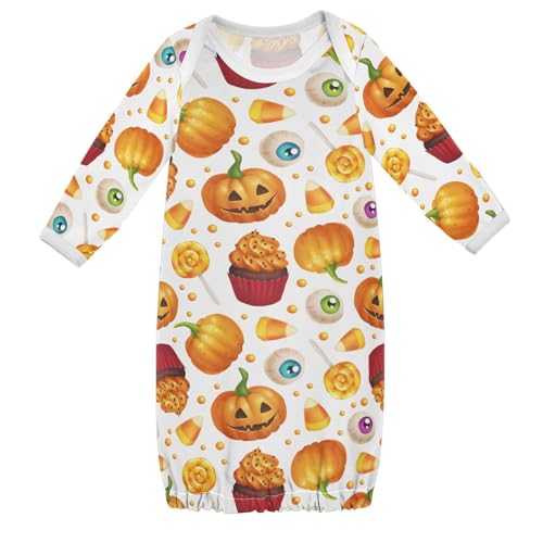 WIFIU Halloween Sweets Candy Cake Baby Girls Boys Sleeper Gown Cotton Nightgown Long Sleeve, Baby Nightdress Sleeping Clothes for Newborn 3-6 Months Multicolor