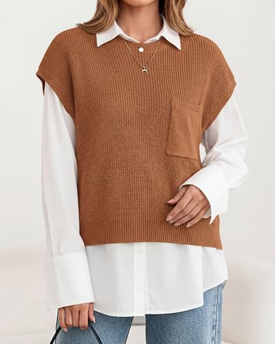 KIRUNDO Summer Fall Short Sleeve Sweater for Women 2026 Casual Sweater Vest Cotton Knit Pullover Tank Tops Fashion Clothing(Rust, X-Large) — view 5