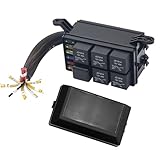 Pre-Wiring 12 Volt Fuse Relay Block with 5Pack 5Pin JD1914 Relays 4pin RTT7121 Slots 6 ATC/ATO Fuse Holders Relay Box with Harness Automotive Fuse Block with Fuse Box 12V Universal Kit