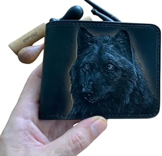 Wolf Carving Wallet, Wolf Paw, Black Wolf, 3D Genuine Leather Wallet, Hand Carved, Biker Wallet, Leather Carving Wallet, Handmade Carved Leather Bifold Wallet