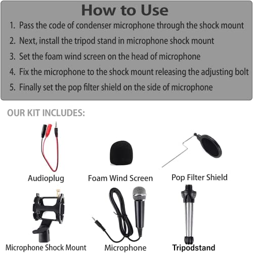 Japard - Mini Recording Studio Kit, 3.5Mm Jack With Cable For Pc Microphone, Broadcast Microphone For Computer, Desktop Laptop Mac Windows, Podcast Game Singing, Mini Condenser Microphone Bundle Kit #TOP4