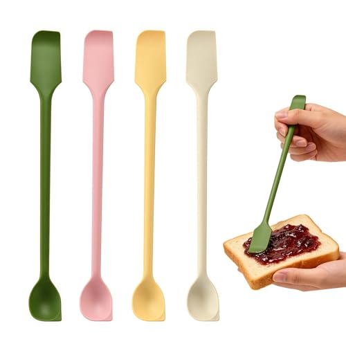 KLINNA Lot de 4 Mini Spatules en Silicone, Grattoir de Cuisine Double Face pour Flacons Étroits, Confiture, Soins de Beauté, Crèmes, Spatules en Silicone...
