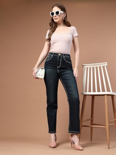 Image of Style Quotient Women Tinted Blue HIGH Rise Straight FIT Jeans